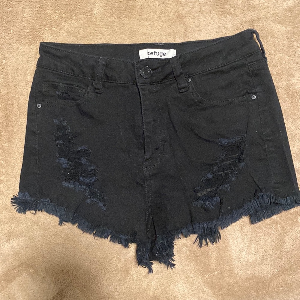 High waisted black jean shorts